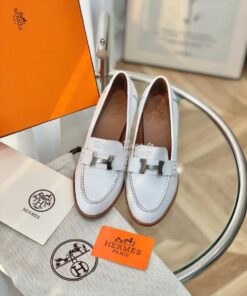 Replica Hermes Dauphine 70 Loafer High Heel in Goatskin H212091Z White 2