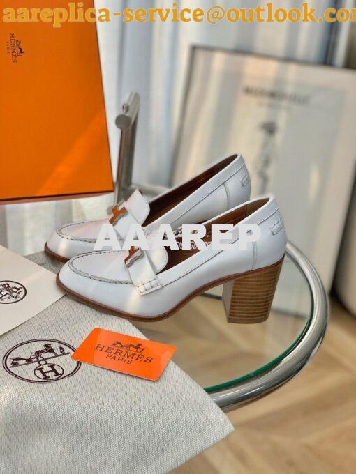 Replica Hermes Dauphine 70 Loafer High Heel in Goatskin H212091Z White 3