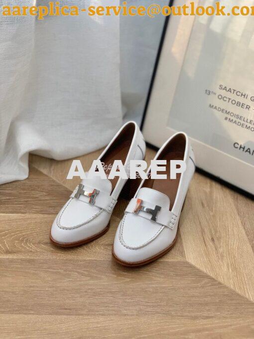 Replica Hermes Dauphine 70 Loafer High Heel in Goatskin H212091Z White 4