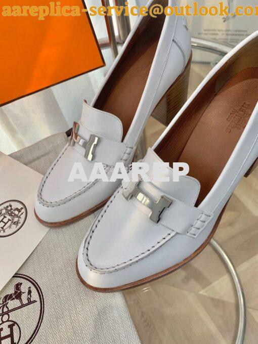 Replica Hermes Dauphine 70 Loafer High Heel in Goatskin H212091Z White 6