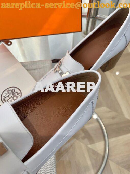 Replica Hermes Dauphine 70 Loafer High Heel in Goatskin H212091Z White 7