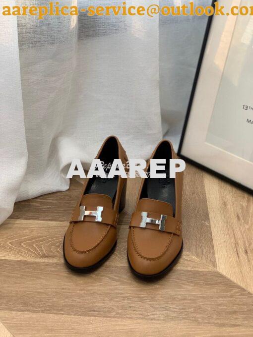 Replica Hermes Dauphine 70 Loafer High Heel in Goatskin H212091Z Brown 4