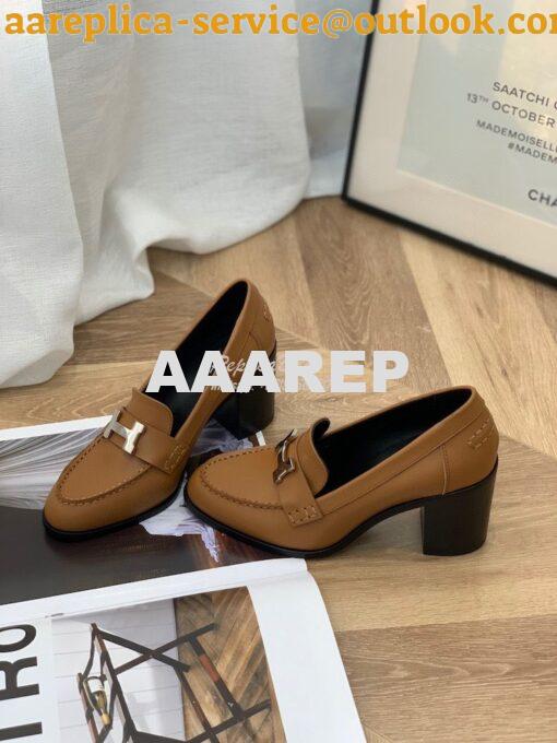 Replica Hermes Dauphine 70 Loafer High Heel in Goatskin H212091Z Brown 5