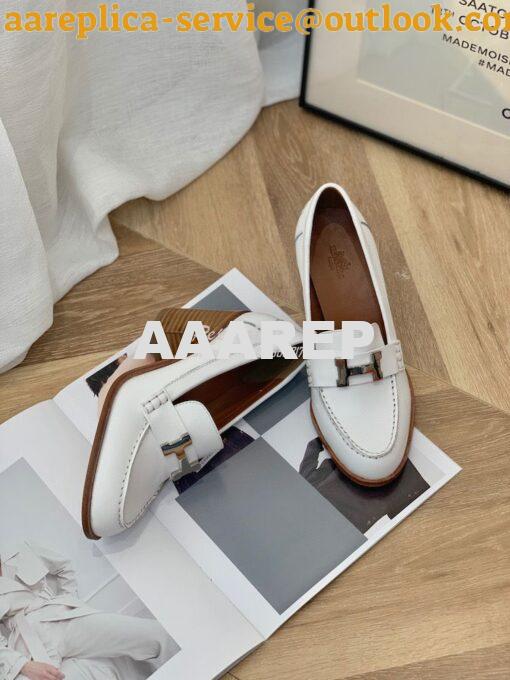 Replica Hermes Dauphine 70 Loafer High Heel in Goatskin H212091Z White 9