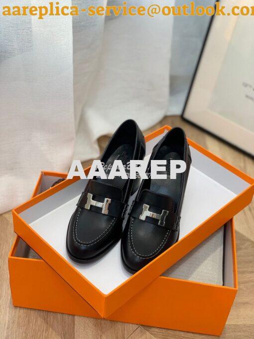 Replica Hermes Dauphine 70 Loafer High Heel in Goatskin H212091Z Black