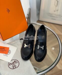 Replica Hermes Dauphine 70 Loafer High Heel in Goatskin H212091Z Black 2