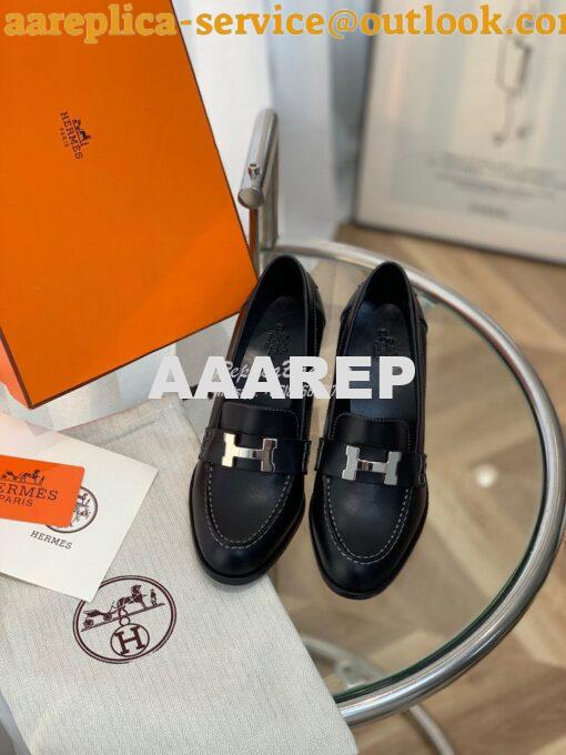 Replica Hermes Dauphine 70 Loafer High Heel in Goatskin H212091Z Black 2