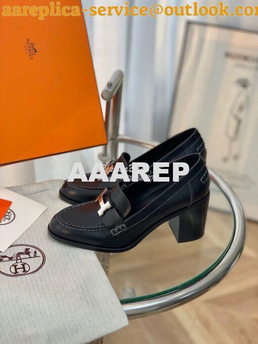 Replica Hermes Dauphine 70 Loafer High Heel in Goatskin H212091Z Black 4