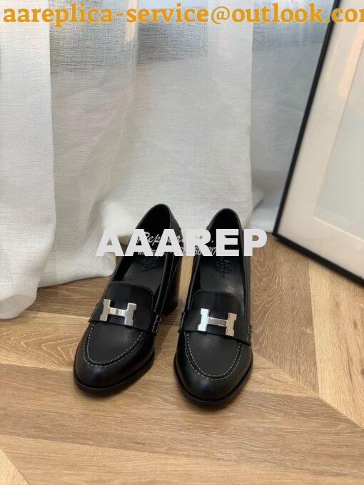 Replica Hermes Dauphine 70 Loafer High Heel in Goatskin H212091Z Black 5