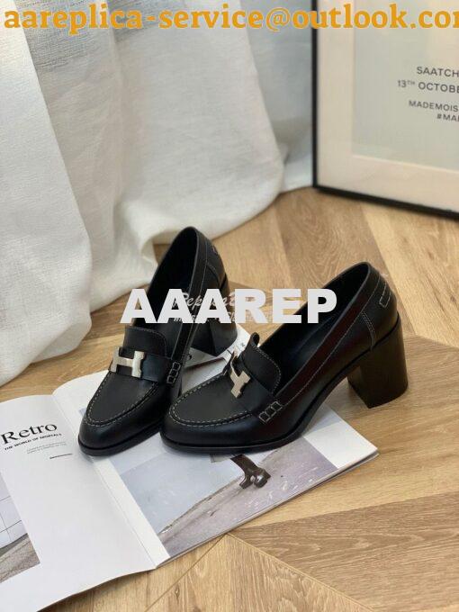 Replica Hermes Dauphine 70 Loafer High Heel in Goatskin H212091Z Black 7