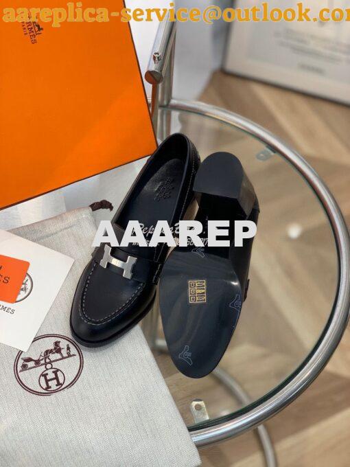 Replica Hermes Dauphine 70 Loafer High Heel in Goatskin H212091Z Black 9