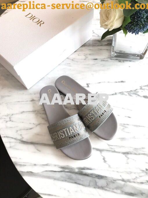 Replica Dior DWAY Mule Toile De Jouy Embroidery KCQ166 Silver Gray