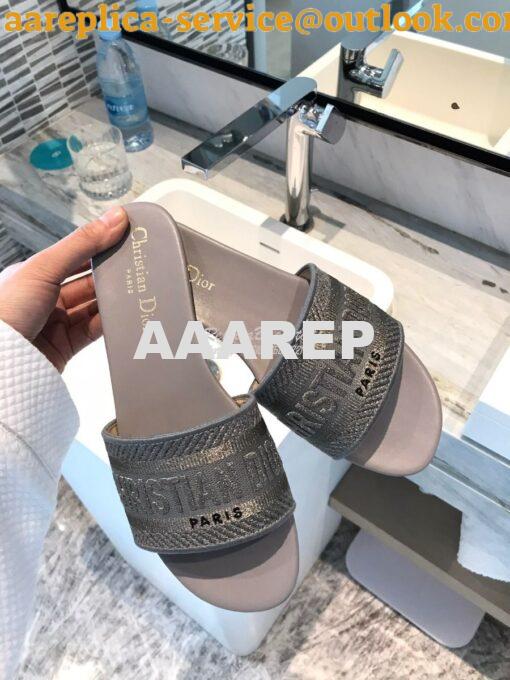 Replica Dior DWAY Mule Toile De Jouy Embroidery KCQ166 Silver Gray 3