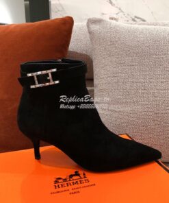 Replica Hermes Blanche Ankle Boot in Suede Goatskin with Hapi rhinesto