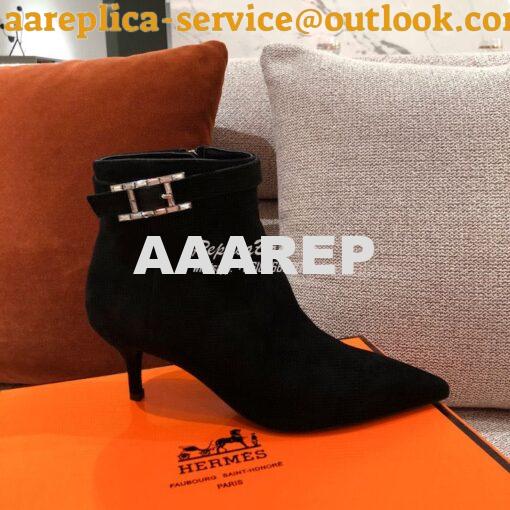 Replica Hermes Blanche Ankle Boot in Suede Goatskin with Hapi rhinesto