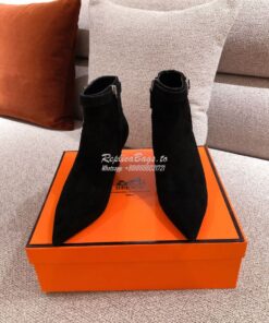 Replica Hermes Blanche Ankle Boot in Suede Goatskin with Hapi rhinesto 2