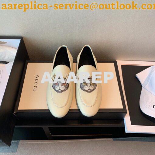 Replica Gucci Leather Horsebit Loafer 414998 White with Kitty Print