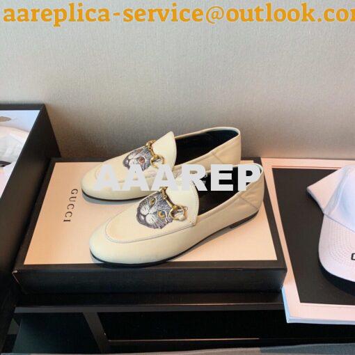 Replica Gucci Leather Horsebit Loafer 414998 White with Kitty Print 2