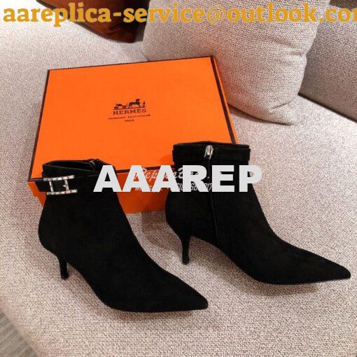 Replica Hermes Blanche Ankle Boot in Suede Goatskin with Hapi rhinesto 4