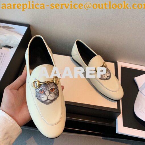 Replica Gucci Leather Horsebit Loafer 414998 White with Kitty Print 3