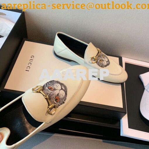 Replica Gucci Leather Horsebit Loafer 414998 White with Kitty Print 4