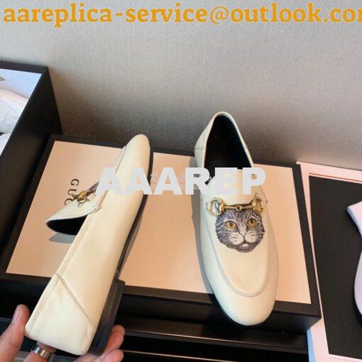 Replica Gucci Leather Horsebit Loafer 414998 White with Kitty Print 5