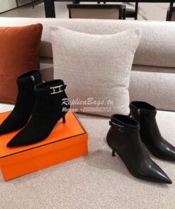 Replica Hermes Blanche Ankle Boot in Goatskin with Hapi rhinestones Bu