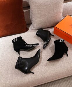 Replica Hermes Blanche Ankle Boot in Goatskin with Hapi rhinestones Bu 2