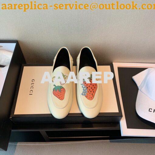 Replica Gucci Leather Horsebit Loafer 414998 White with Strawberry Pri