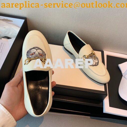 Replica Gucci Leather Horsebit Loafer 414998 White with Kitty Print 7