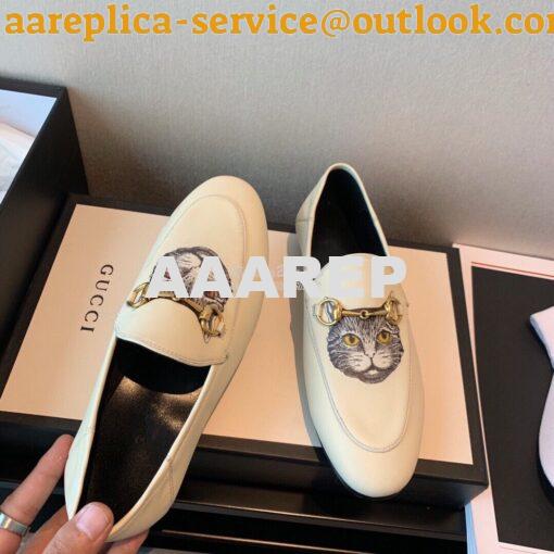 Replica Gucci Leather Horsebit Loafer 414998 White with Kitty Print 8