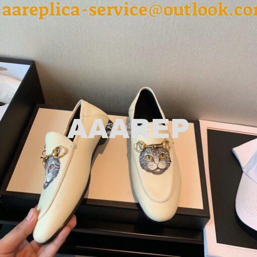 Replica Gucci Leather Horsebit Loafer 414998 White with Kitty Print 9