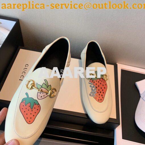 Replica Gucci Leather Horsebit Loafer 414998 White with Strawberry Pri 3