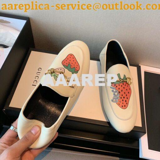 Replica Gucci Leather Horsebit Loafer 414998 White with Strawberry Pri 4