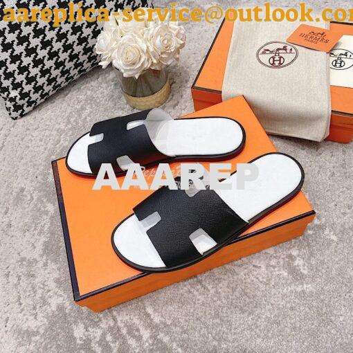 Replica Hermes Izmir Sandals in Epsom Calfskin H181403 Black Blanc 3