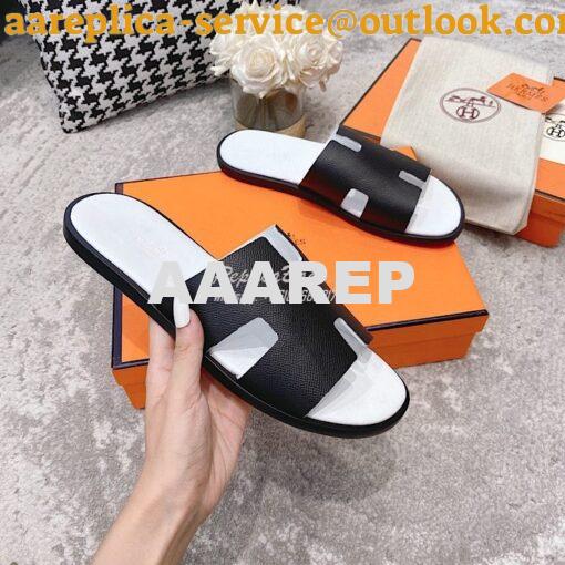 Replica Hermes Izmir Sandals in Epsom Calfskin H181403 Black Blanc 5