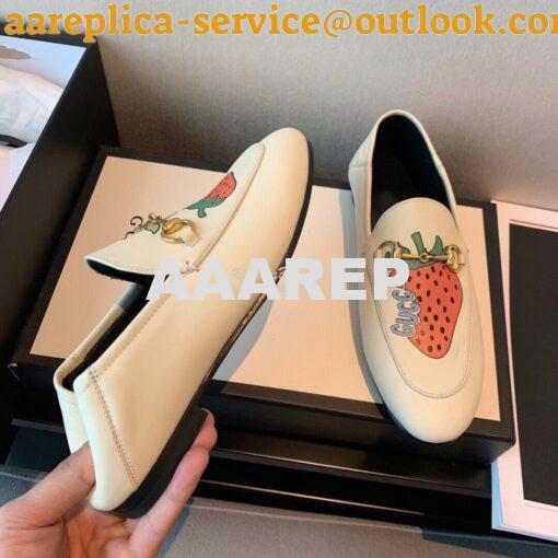 Replica Gucci Leather Horsebit Loafer 414998 White with Strawberry Pri 5