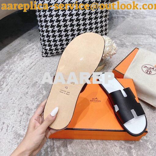 Replica Hermes Izmir Sandals in Epsom Calfskin H181403 Black Blanc 8