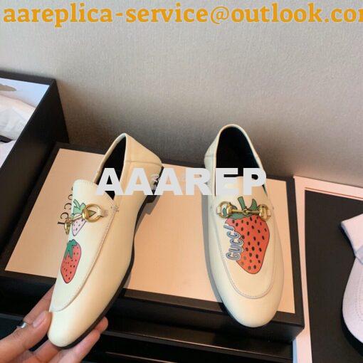 Replica Gucci Leather Horsebit Loafer 414998 White with Strawberry Pri 6