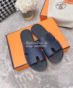 Replica Hermes Izmir Sandals in Epsom Calfskin H181403 Navy Black