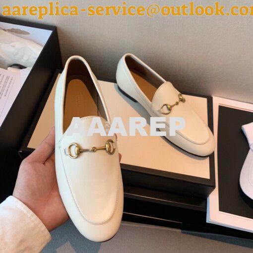 Replica Gucci Jordaan Leather Horsebit Loafer 404069 White 4