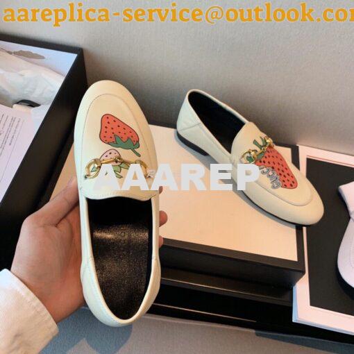 Replica Gucci Leather Horsebit Loafer 414998 White with Strawberry Pri 7