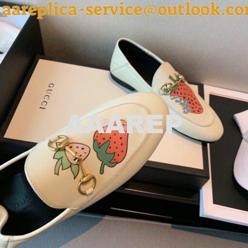 Replica Gucci Leather Horsebit Loafer 414998 White with Strawberry Pri 8