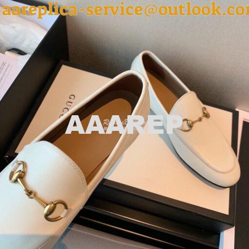 Replica Gucci Jordaan Leather Horsebit Loafer 404069 White 9