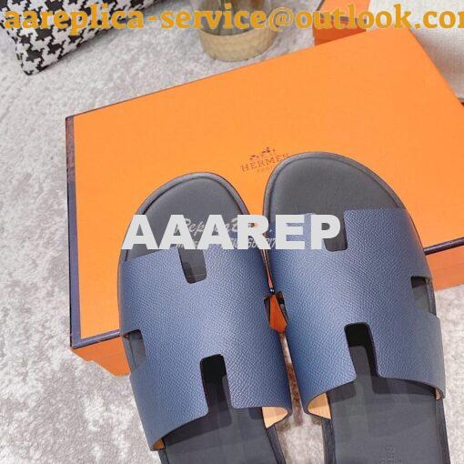 Replica Hermes Izmir Sandals in Epsom Calfskin H181403 Navy Black 6