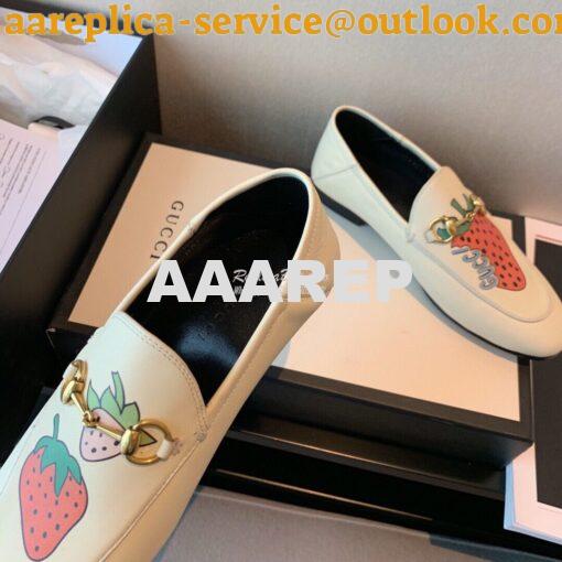 Replica Gucci Leather Horsebit Loafer 414998 White with Strawberry Pri 9