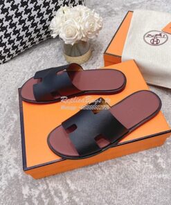 Replica Hermes Izmir Sandals in Epsom Calfskin H181403 Black Bordeaux 2