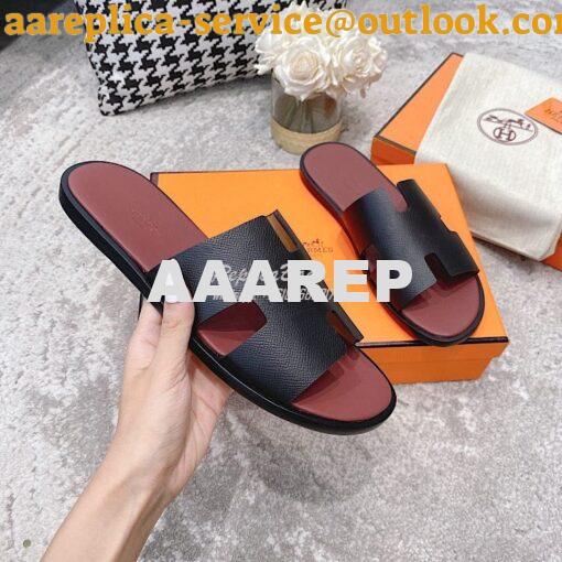 Replica Hermes Izmir Sandals in Epsom Calfskin H181403 Black Bordeaux 4