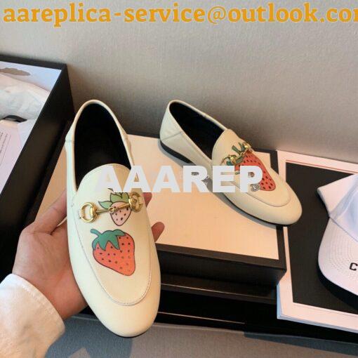 Replica Gucci Leather Horsebit Loafer 414998 White with Strawberry Pri 11