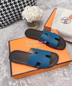 Replica Hermes Izmir Sandals in Epsom Calfskin H181403 Blue Black